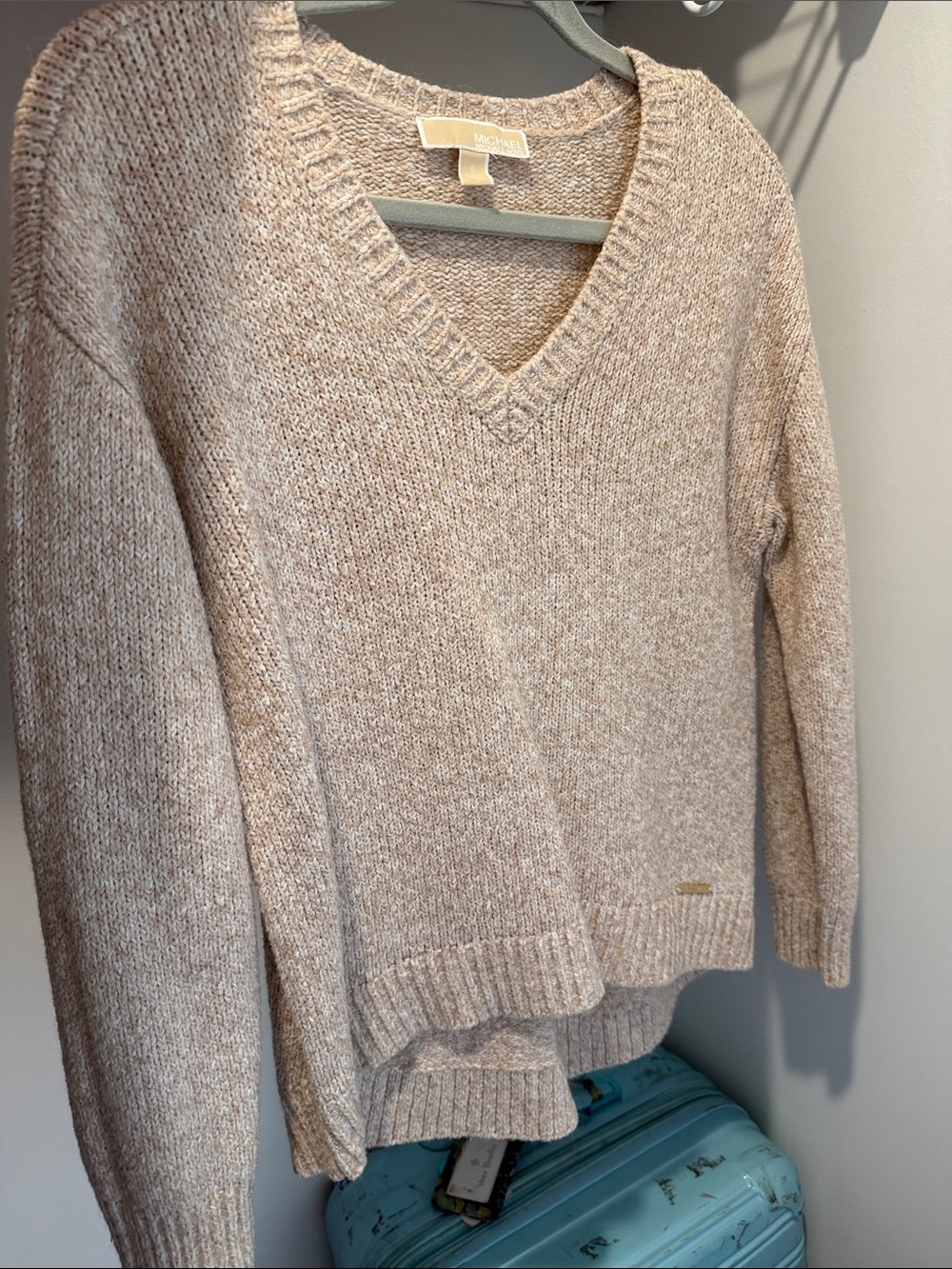 Michael Kors Beige Marled V-Neck Sweater
